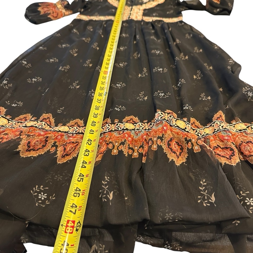 Sundance Boho Embroidered Midi Dress Black Floral Size 4 - Picture 4 of 5